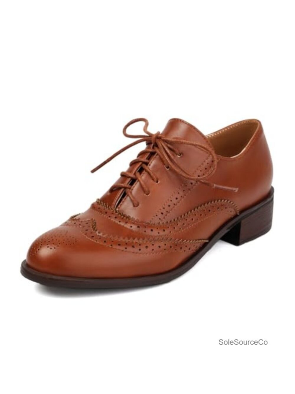 Women's Chunky Low Heel Oxfords Lace Up Vintage Wingtip Brogues PU